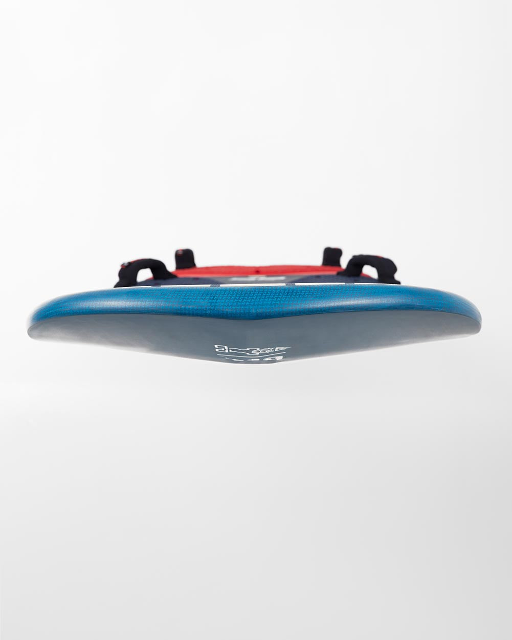 Blue and red GO-Fly Windfoil Board inflatable pool float with black handles