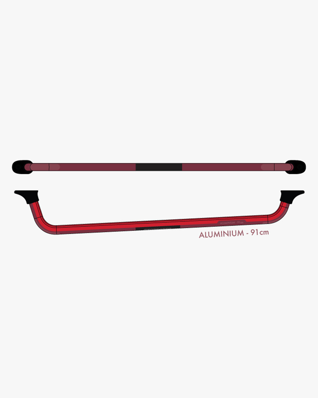 Red pistol grip aluminum grab bar with black end caps and textured grip on starboard wing