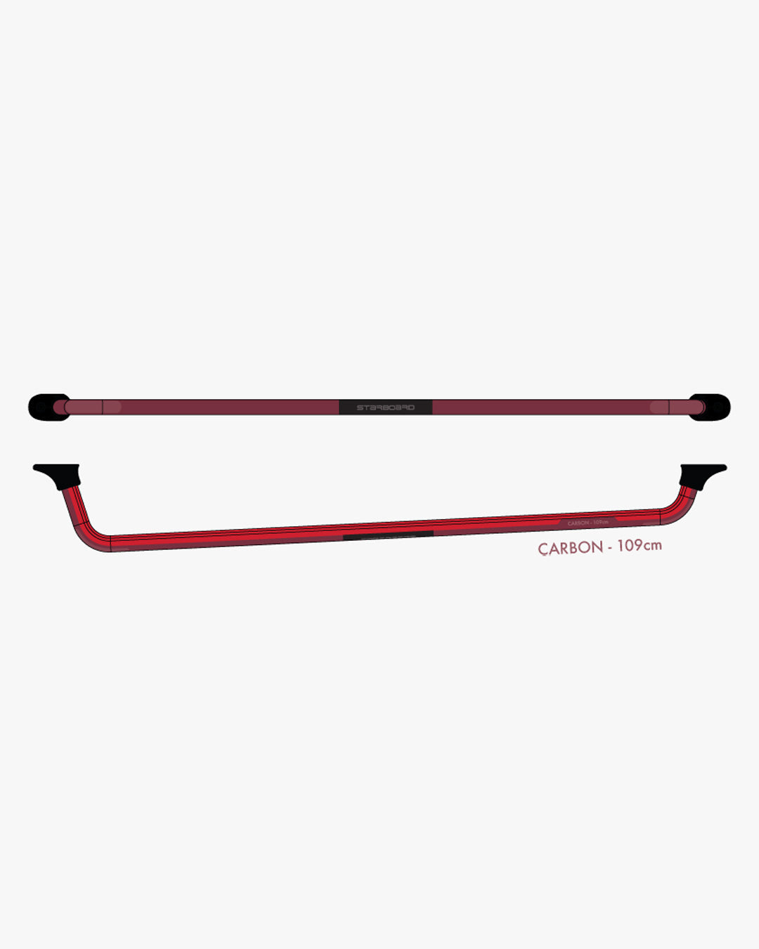Red pistol grip carbon fiber ski poles, 109 cm, black tips, Starboard Wing Boom